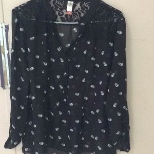 Button up Sheer Skull Shirt